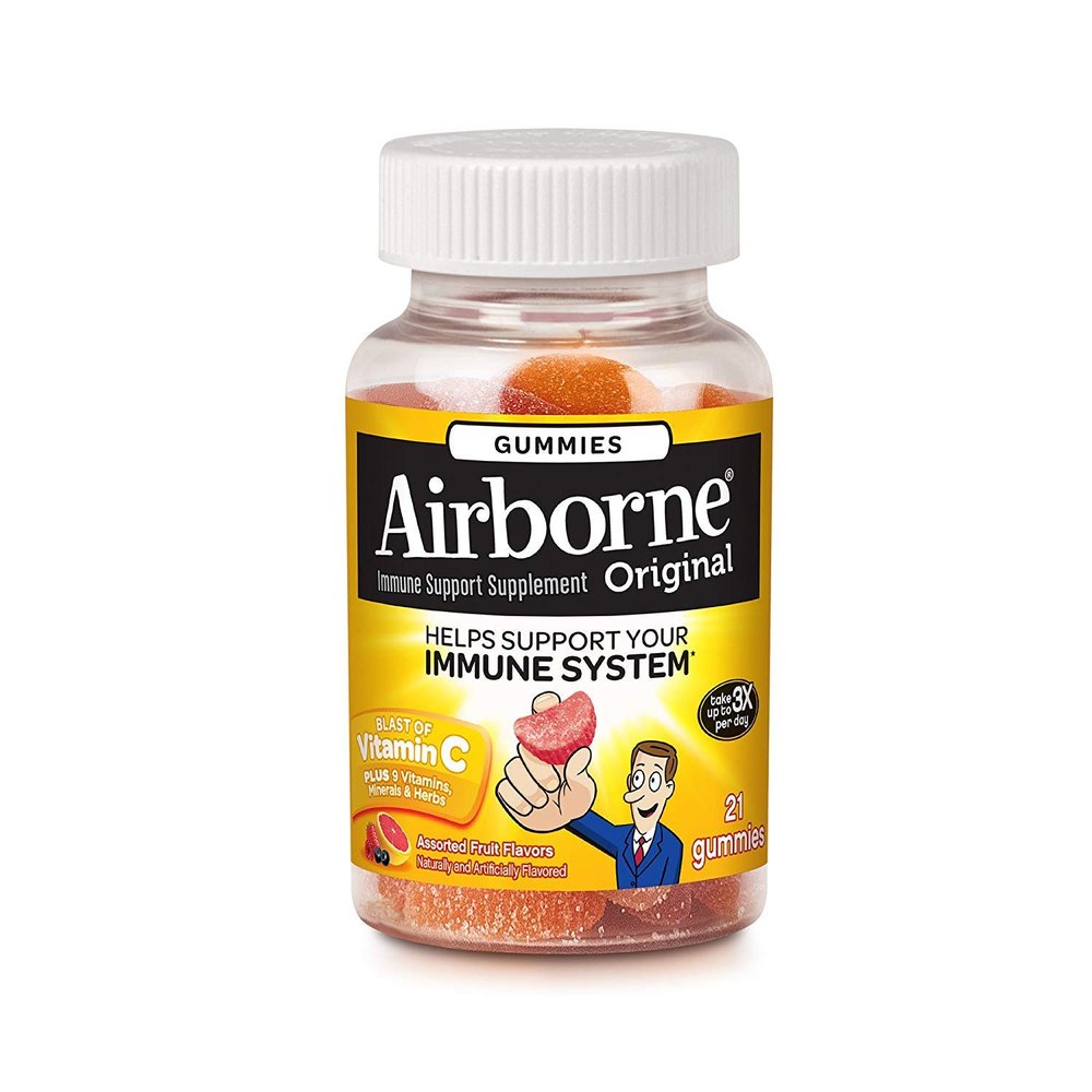 Airborne Assorted Fruit Flavored Gummies, 21 count - 750mg of Vitamin C and Minerals & Herbs Immune Support (Packaging May Vary) ( Pack of 2)
