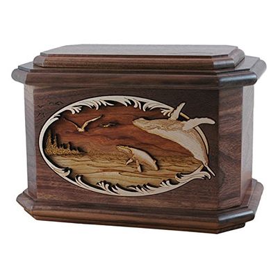 Wood Cremation Urn - Walnut Whale Octagon
