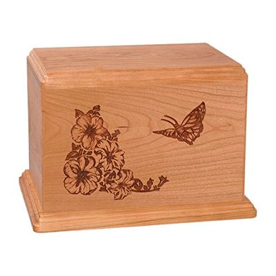 Wood Cremation Urn - Natural Cherry Butterfly
