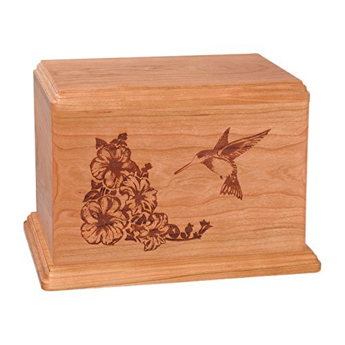 Wood Cremation Urn - Natural Cherry Hummingbird