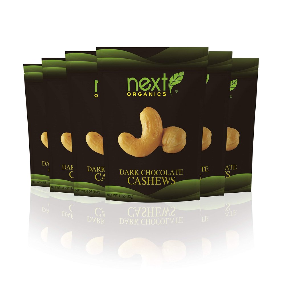Next Organics Dark Chocolate Cashews 4 Ounce (Pack of 6)