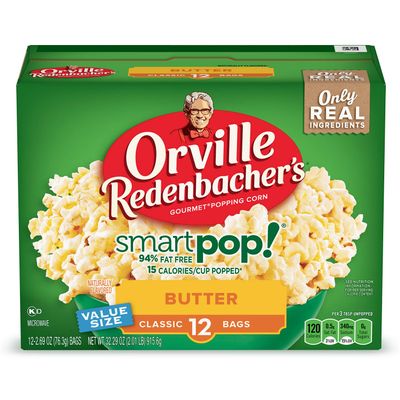 Orville Redenbachers Microwave Popcorn SmartPop! Value Size, Butter Flavor, 4g Fiber Per Serving, 2.69 oz., 12-Count
