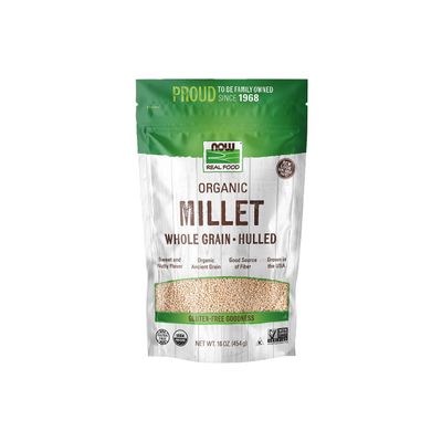 NOW Foods, Organic Millet, Gluten-Free, Whole Grain, Hulled, USA-Grown, 16-Ounce (Packaging May Vary)