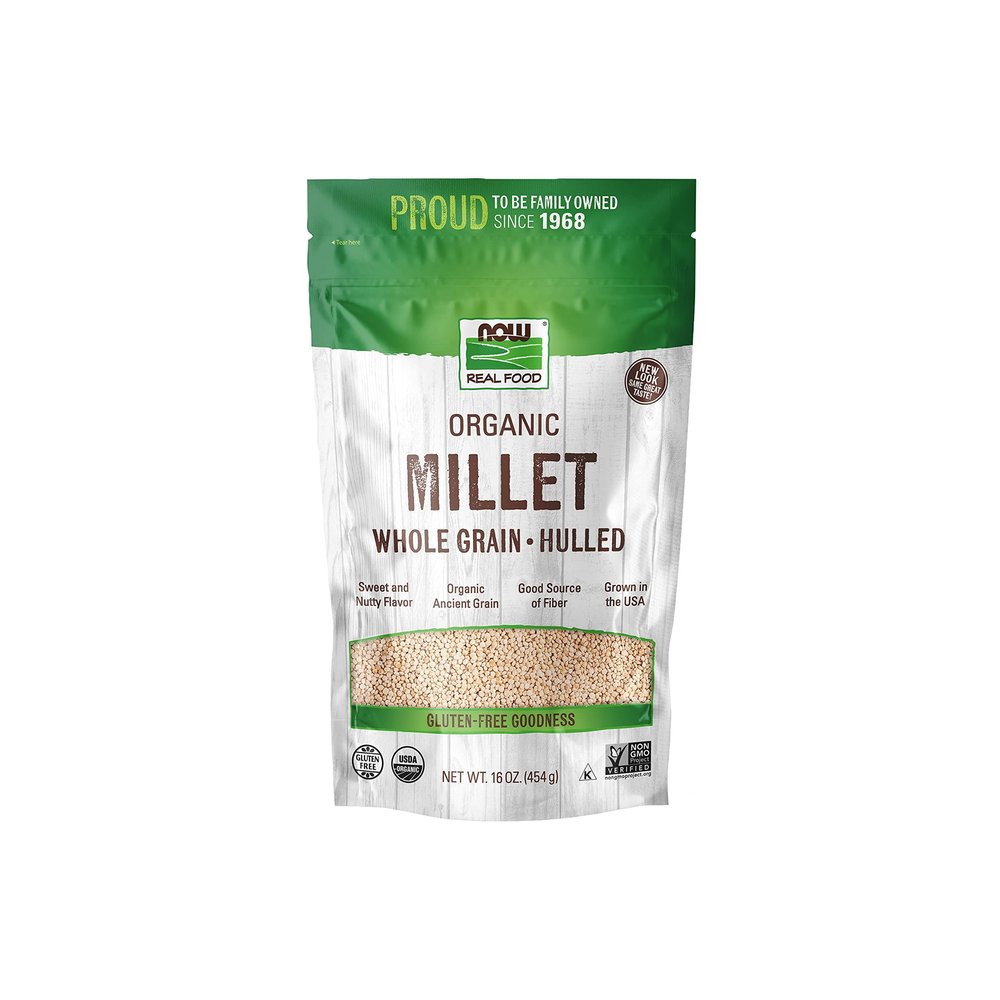 NOW Foods, Organic Millet, Gluten-Free, Whole Grain, Hulled, USA-Grown, 16-Ounce (Packaging May Vary)