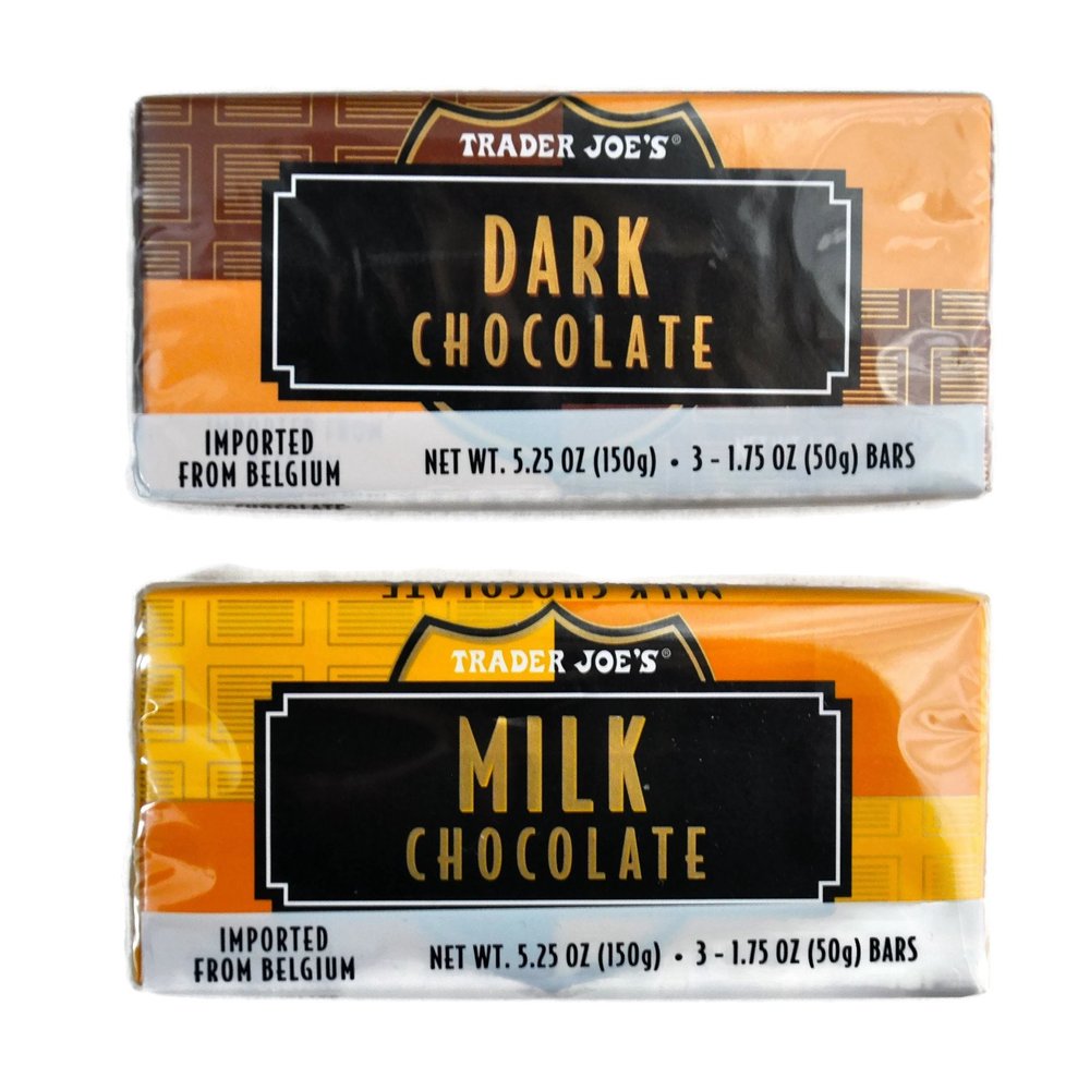 Trader Joes Dark Chocolate Candy Bars & Trader Joe's Milk Chocolate Bar (2 Packages of 3 Each [6 Bars])