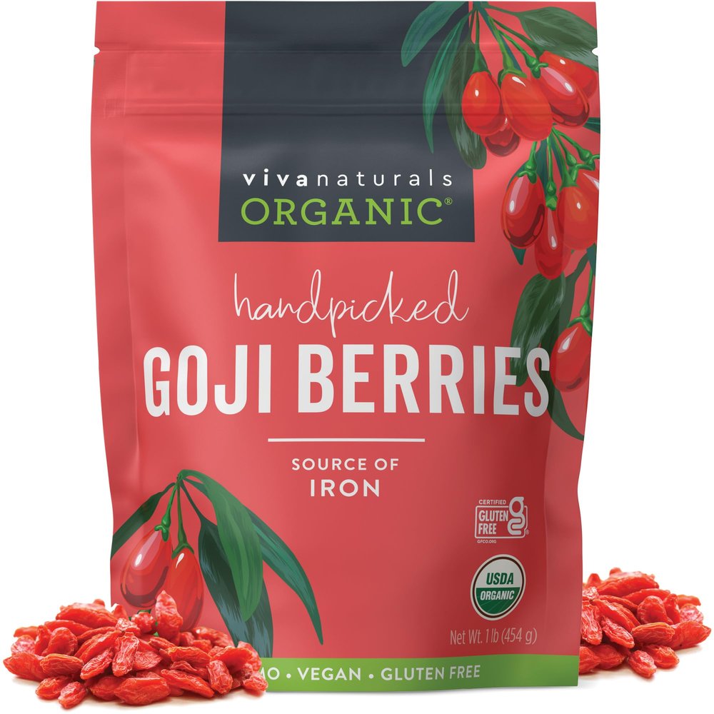 Viva Naturals Organic Dried Goji Berries, 1 lb (454 g) Non-GMO, Vegan Wolfberries, Perfect for Goji Berry Tea, Smoothies, Baking & Snacking
