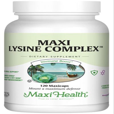 Maxi Health Lysine Complex with Probiotics - L-Lysine 1000mg for Protein Synthesis Canker Sores, and Skin  60 Capsules