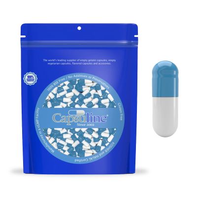 Capsuline Colored Size 0 Empty Gelatin Capsules Blue/White 50000 Count |Kosher & Halal Certified |Gluten Free