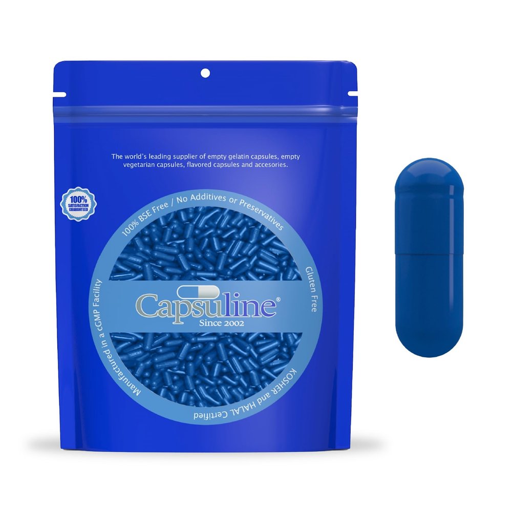 Capsuline Gelatin Capsules Size 0 DIY with Unique Lock Technology - Kosher Certified - Pure Bovine Gel Capsules Empty & Gluten Free - 1000 Count, Blue/Blue