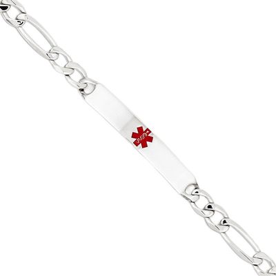 Sterling Silver Polished Medical Figaro Anchor Link ID Bracelet