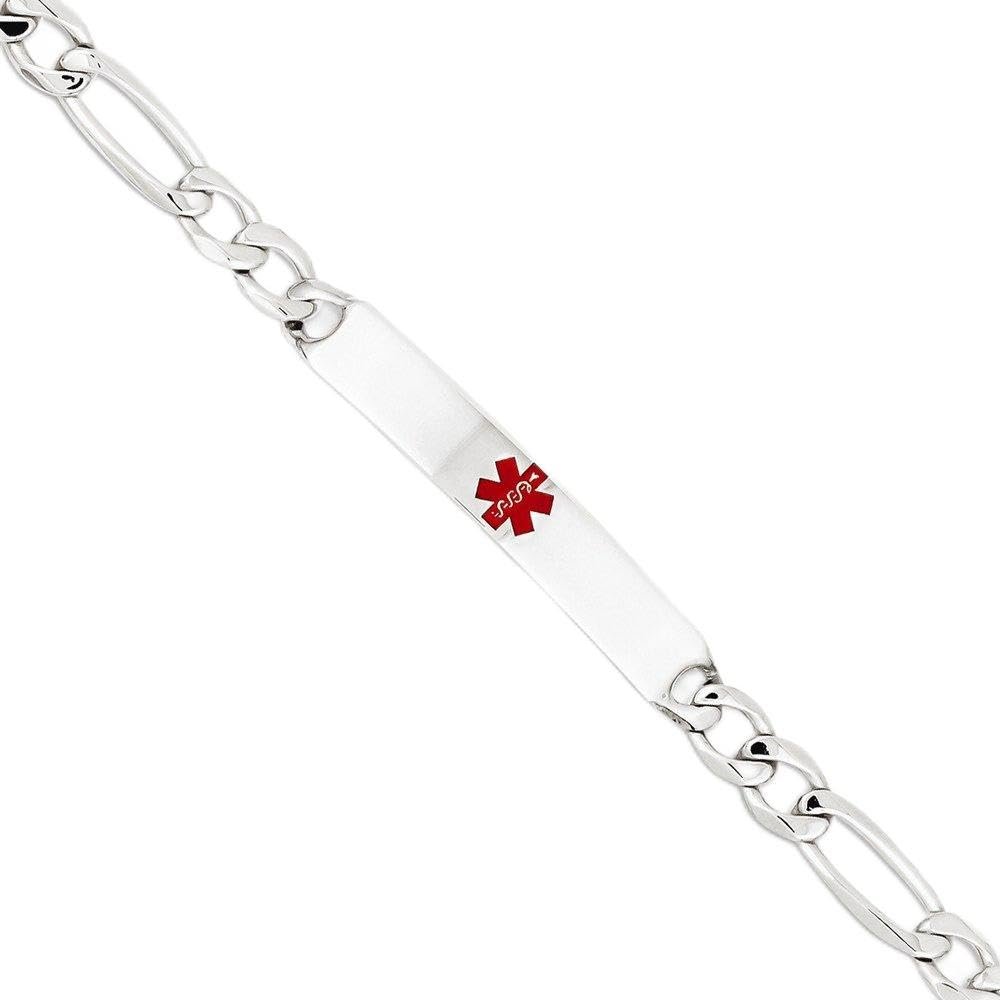 Sterling Silver Polished Medical Figaro Anchor Link ID Bracelet