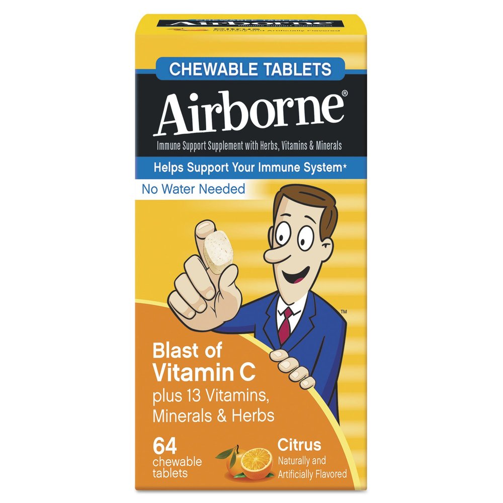 Airborne 18631 Immune Support Chewable Tablet, Citrus, 64 Count