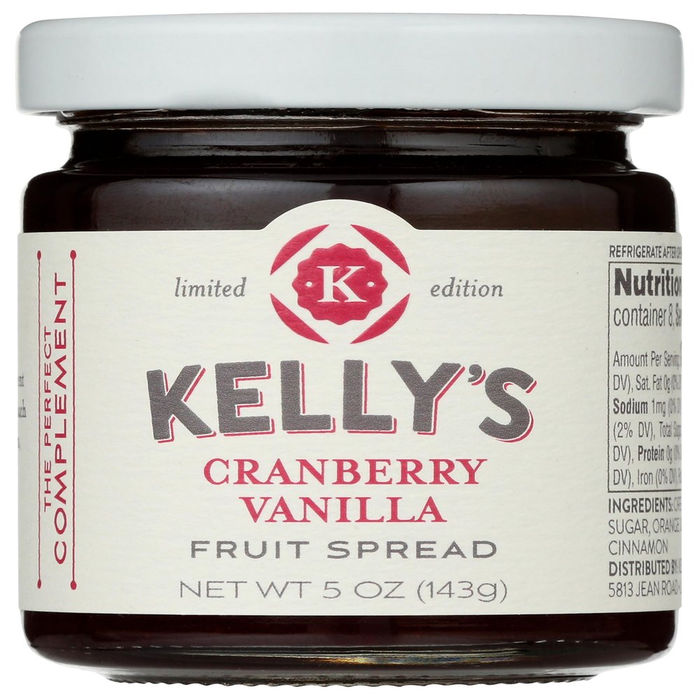 Kellys Jelly Cranberry Vanilla Preserve, 4.7 Oz