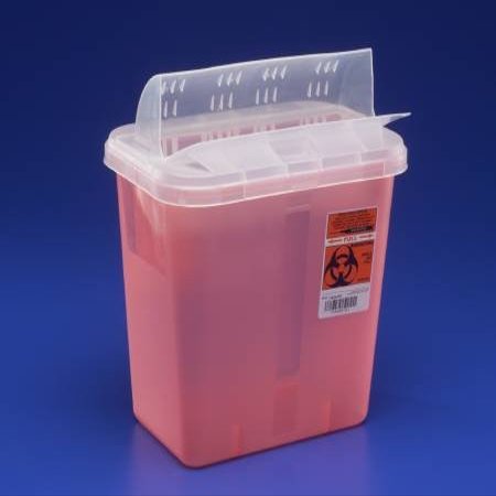 Covidien 78962800 Multi-Purpose Sharps Container 12-3/4 H X 7-1/4 D X 10-1/2 W Inch 2 Gallon Red Base Clear Lid Horizontal Entry Lid 89651 Box of 20