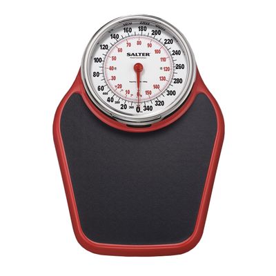 Salter Pro-Helix Professional Oversized Bathroom Scale with Black/Red Powder-Coated Steel Coated Base, Anti-Slip Bath Mat, 400 LB Capacity, Analog Scale, 18.25 x 13.0 Inch, Black/Red