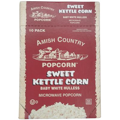 Amish Country Popcorn | Old Fashioned Microwave Popcorn | 10 Bags Sweet Kettle White Hulless | Non-GMO, Gluten Free, Microwaveable and Kosher (10 Bags)
