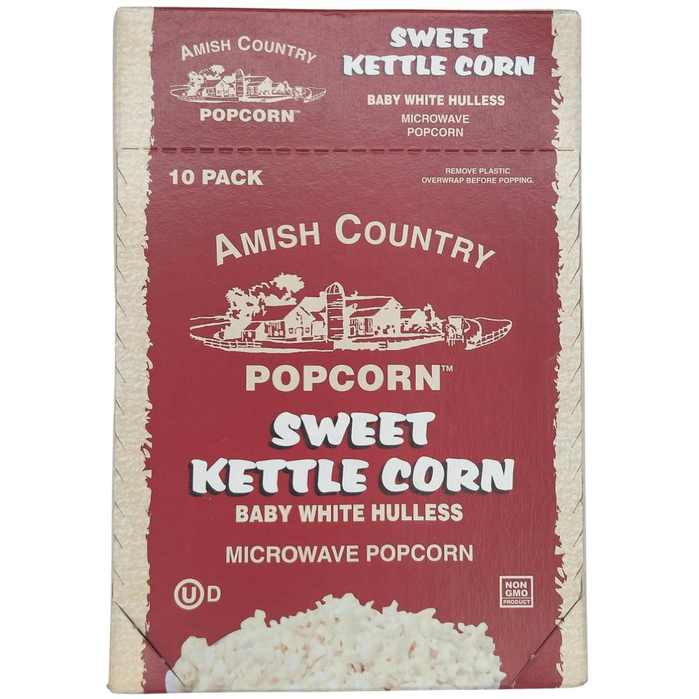 Amish Country Popcorn | Old Fashioned Microwave Popcorn | 10 Bags Sweet Kettle White Hulless | Non-GMO, Gluten Free, Microwaveable and Kosher (10 Bags)