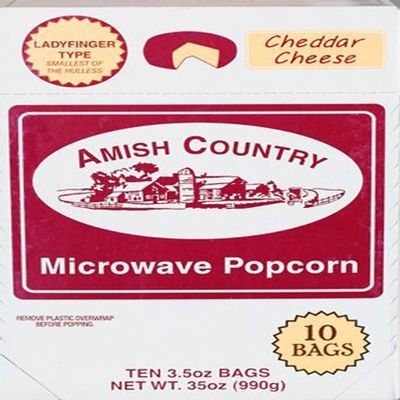 Amish Country Popcorn | Old Fashioned Microwave Popcorn | 10 Bags Cheddar Cheese Ladyfinger | Non-GMO, Gluten Free, Microwaveable and Kosher (10 Bags)