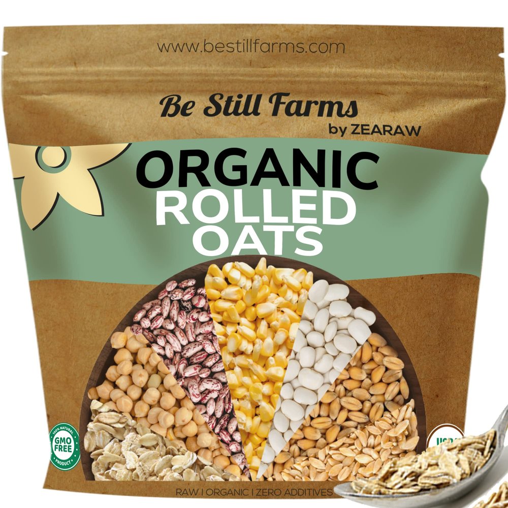 Be Still Farms Organic Oatmeal Regular Rolled Oats - Old Fashioned Oat Bulk (4.8 lb) - 100% Whole Grain | High in Fiber & Protein | USA Grown | USDA Certified | Vegan | Non-GMO | Sugar-Free