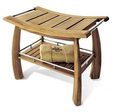 24"x17" Grade A Teak Wood Shower/Bath Room/Pool Bench with Shelf #WHAXSB