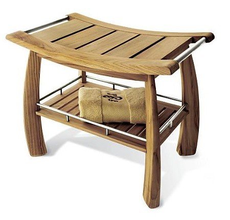 24"x17" Grade A Teak Wood Shower/Bath Room/Pool Bench with Shelf #WHAXSB