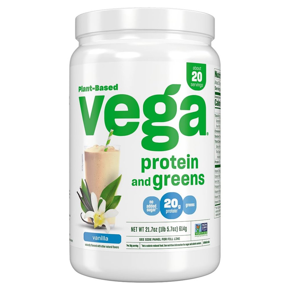 Vega Protein and Greens Protein Powder, Vanilla - 20g Plant Based Protein Plus Veggies, Vegan, Non GMO, Pea Protein for Women and Men, 21.7 Ounce (Packaging May Vary) (Pack of 1)