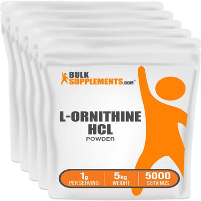 BulkSupplements.com L-Ornithine HCl Powder - Ornithine Supplement, Amino Acids Supplement - Gluten Free, 1g per Serving, 1kg (2.2 Pound) (Pack of 5)
