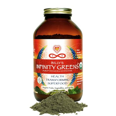 Infinity Greens Superfood Powder, Blue Green Algae Based Green Juice Powder with 28 Organic Superfoods, No Fillers or Grasses, Energy & Longevity, Low Temp Dehydrated Greens (34 Servings)
