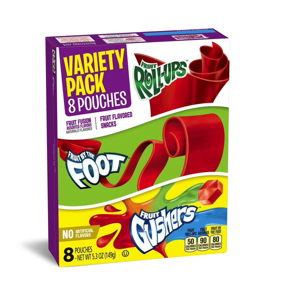 Betty Crocker Fruit Snacks, Fruit Roll-Ups, Fruit by the Foot and Fruit Gushers, Variety Snack Pack, 8 Pouches, 5.3 oz (Pack of 8)