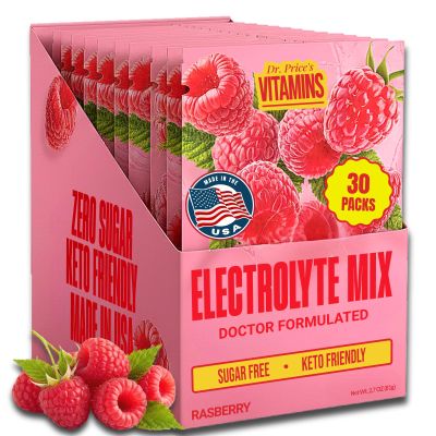 Dr. Prices Electrolytes Hydration Powder Packets  Raspberry, 30 Packs | Sugar Free Electrolyte Drink Mix, 72+ Trace Minerals, Manganese | Keto Electrolytes, Vegan, Doctor-Formulated, Made in USA