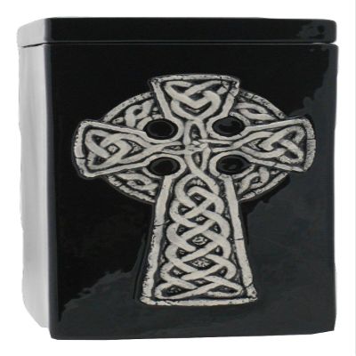Black Celtic Cross Funeral Urn - Cremation Urn for Human Ashes - Hand Made Pottery