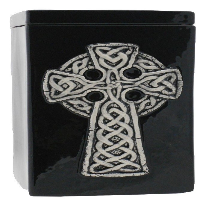 Black Celtic Cross Funeral Urn - Cremation Urn for Human Ashes - Hand Made Pottery