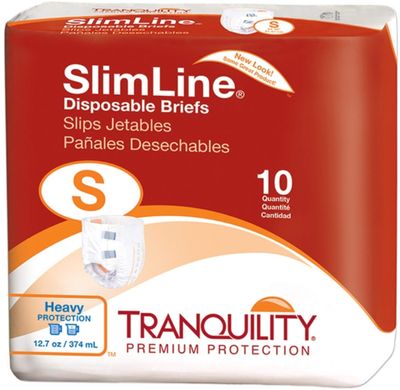 Tranquility Slimline Adult Incontinent Brief, Tab Closure, Small, Disposable, Heavy Absorbency, Case of 100