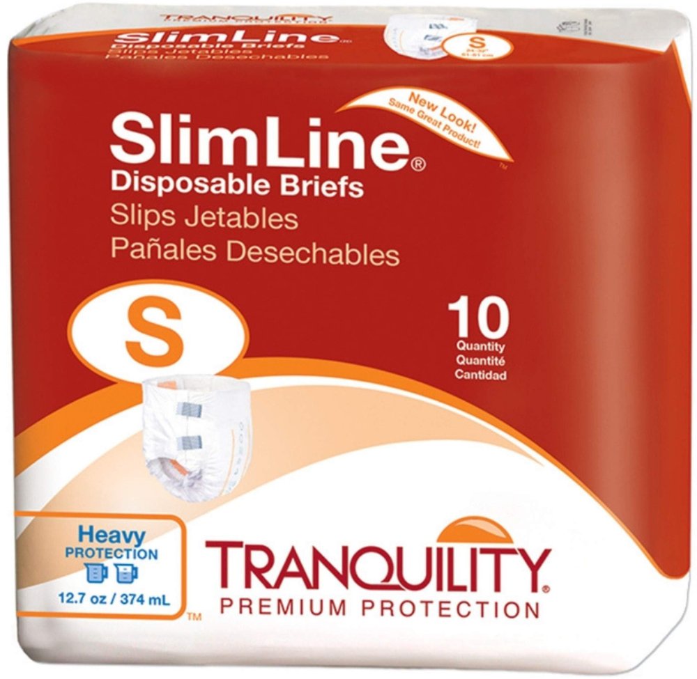 Tranquility Slimline Adult Incontinent Brief, Tab Closure, Small, Disposable, Heavy Absorbency, Case of 100