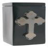 Black Satin with Metallic Cross - Cross Funeral Urn - Cremation Urn for Human Ashes - Hand Made Pottery view 1