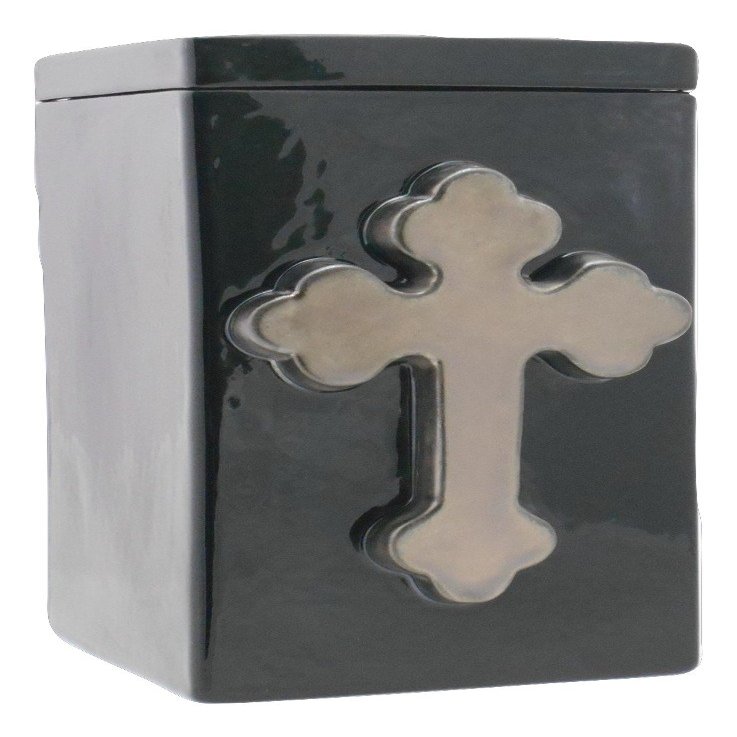 Black Gloss with Metallic Cross - Cross Funeral Urn - Cremation Urn for Human Ashes - Hand Made Pottery