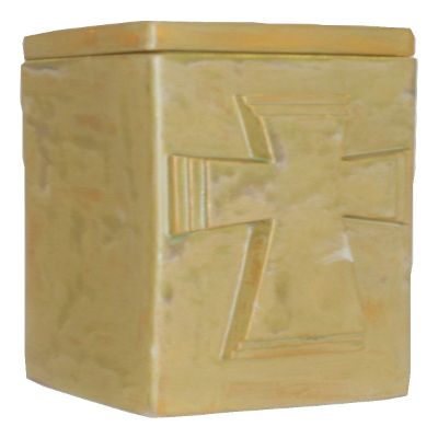 Pottery Green-Brown Cross Funeral Urn - Cremation Urn for Human Ashes - Hand Made Pottery