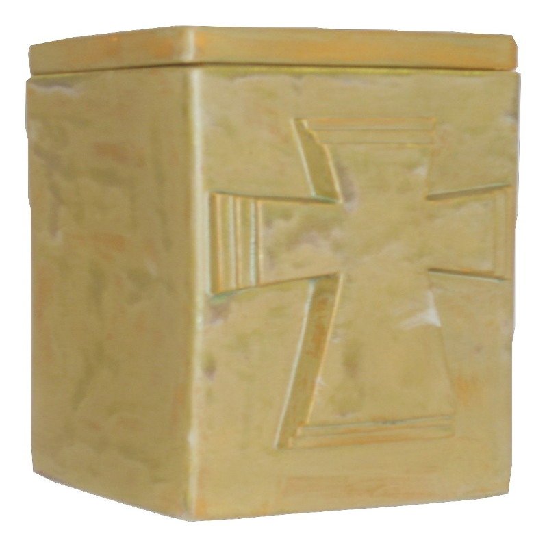 Pottery Green-Brown Cross Funeral Urn - Cremation Urn for Human Ashes - Hand Made Pottery
