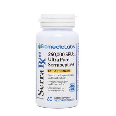 Serra-RX 260,000 SU Serrapeptase -Acid-Resistant Proteolytic Systemic Enzyme, Non-GMO, Gluten Free, Vegan, Supports Sinus, Immune & Lung Health, 60 Veg Capsules