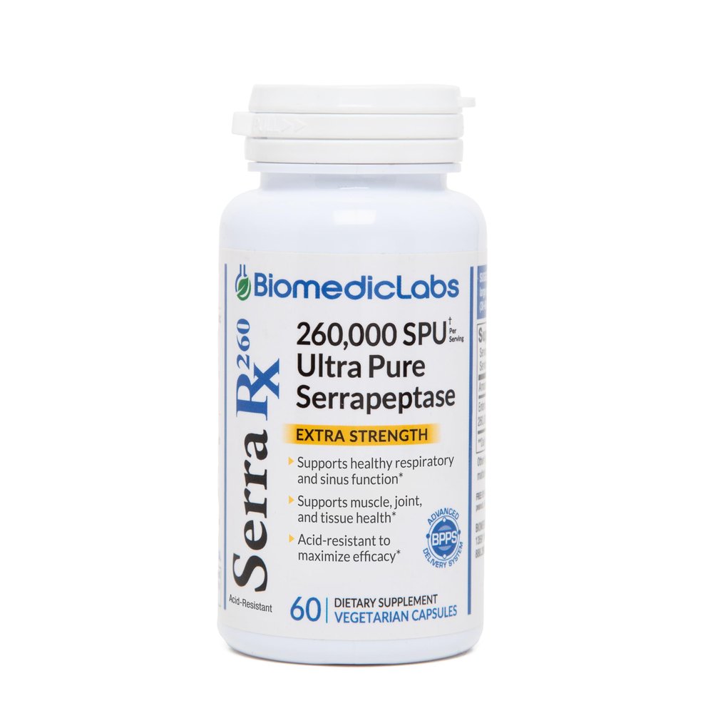 Serra-RX 260,000 SU Serrapeptase -Acid-Resistant Proteolytic Systemic Enzyme, Non-GMO, Gluten Free, Vegan, Supports Sinus, Immune & Lung Health, 60 Veg Capsules