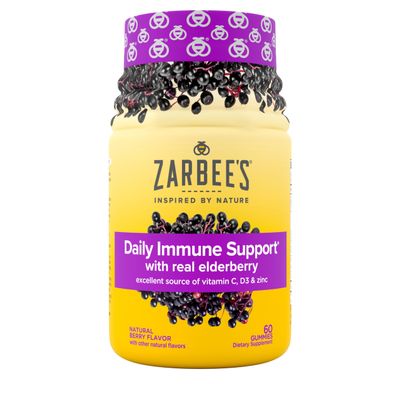 Zarbees Elderberry Gummies Daily Immune Support Supplement with Vitamins A C D E & Zinc, Black Elderberry Extract, Natural Berry Flavor, Vegetarian, Gelatin-Free, 60 ct