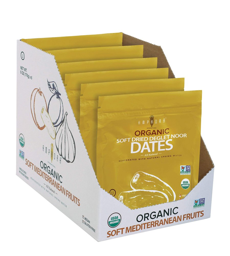 Amphora Organic Soft Dried Dates Kosher Vegan Gluten Free Date 6 oz - 170 gr per Pack ( 1 Box - Pack of 6 )