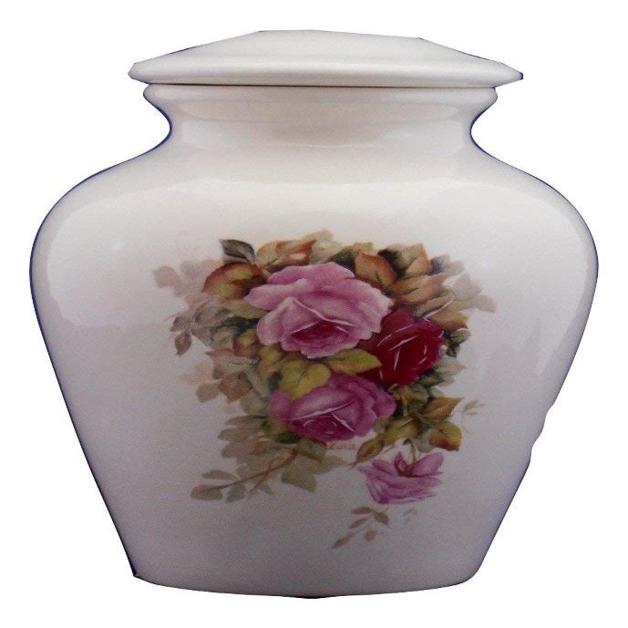 Pink Roses Floral Urn- Cremation Urn or Keepsake for Ashes - Hand Made Pottery