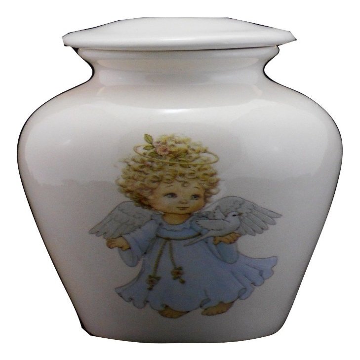 Angel with Dove Urn- Cremation Urn or Keepsake for Ashes - Hand Made Pottery (Small 57 Cubic Inches 6 1/2" Tall x 5" Wide)