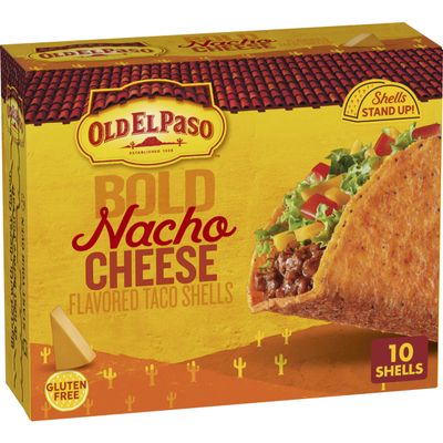 Old El Paso Stand 'N Stuff Bold Nacho Cheese Flavored Taco Shells, Gluten Free, 10 Ct, 5.4 oz