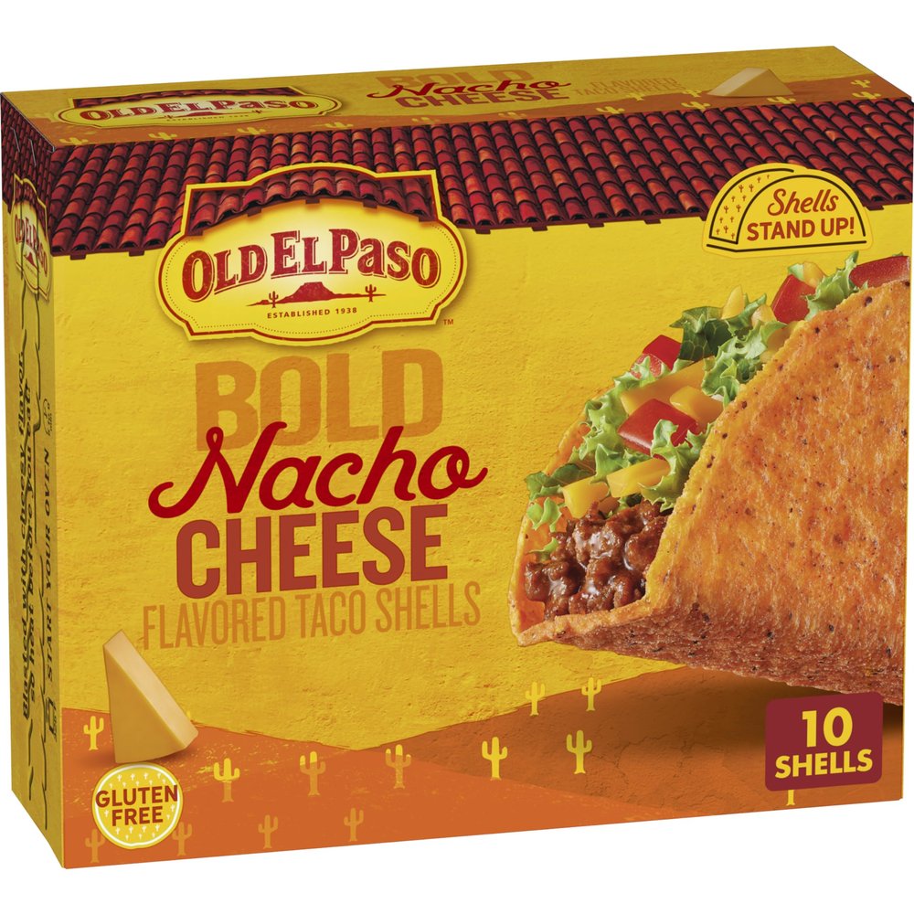 Old El Paso Stand 'N Stuff Bold Nacho Cheese Flavored Taco Shells, Gluten Free, 10 Ct, 5.4 oz