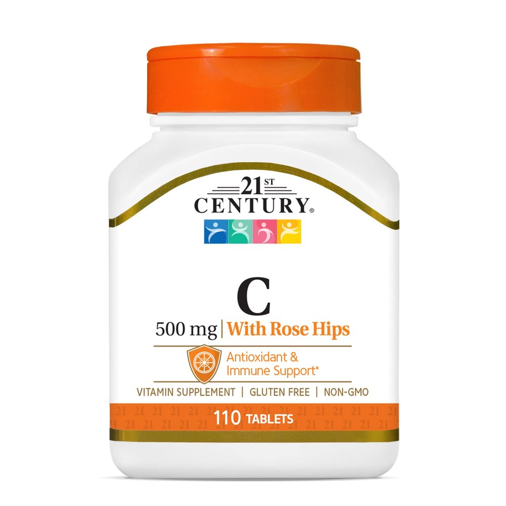 21st Century C 500 mg with Rose HIPS Tablets, 110 Count (Pack of 3)