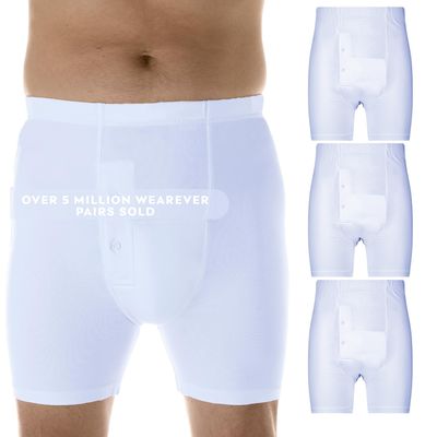Wearever Mens Incontinence Boxer Briefs for Bladder Control with Regular Absorbency - Reusable & Washable Leak Proof Underwear for Men 150 ml (Pack of 3) (White) (3XL) (Waist 46-48)