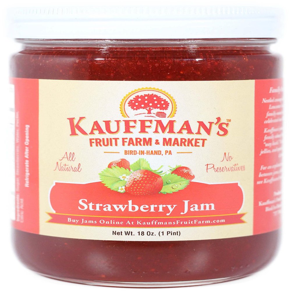 Kauffman Orchards Strawberry Jam, All Natural, No Preservatives, 18 Oz. (Case of 12)