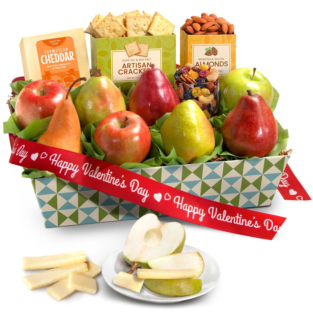 A Gift Inside Valentine's Day Fruitfully Classic Fresh Fruit Basket Gift with Crackers, Cheese and Nuts